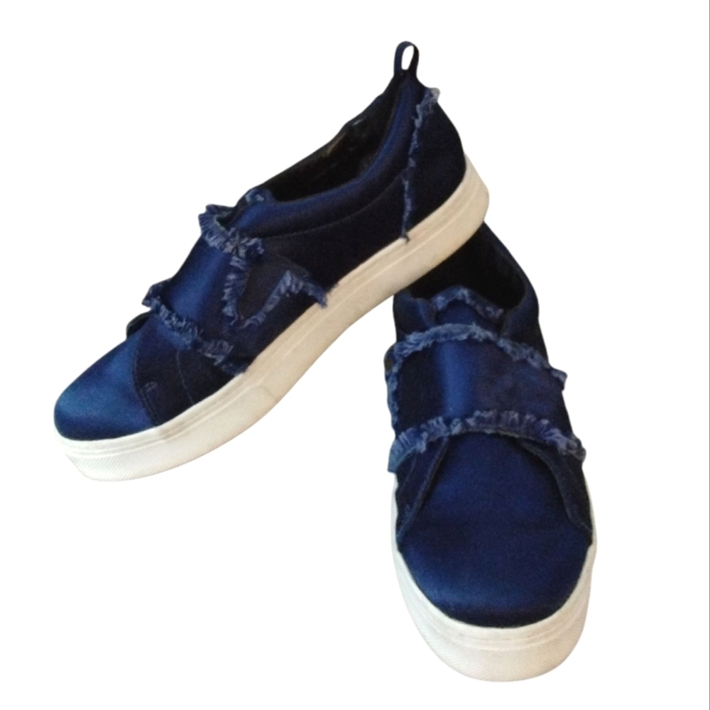Sam Edelman Satin Blue Low-Top Sneakers Size 10 M - Picture 1 of 12